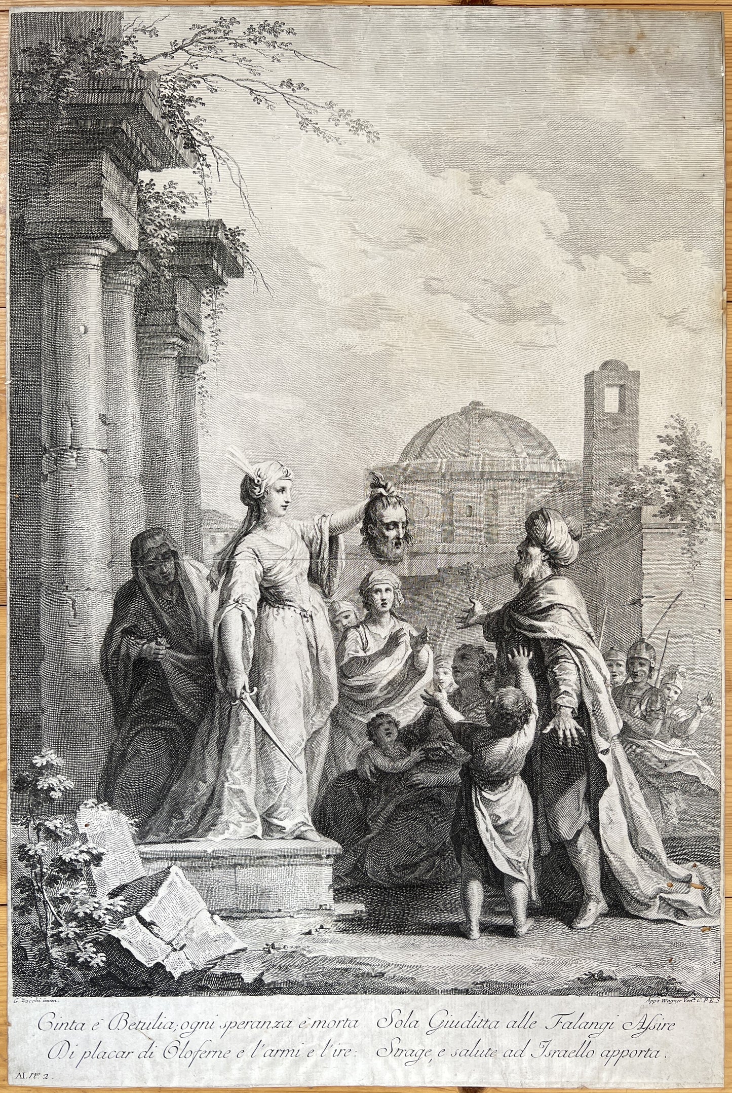 Antique Engraving Print - Judith with the Head of Holofernes - Giuseppe Zocchi
