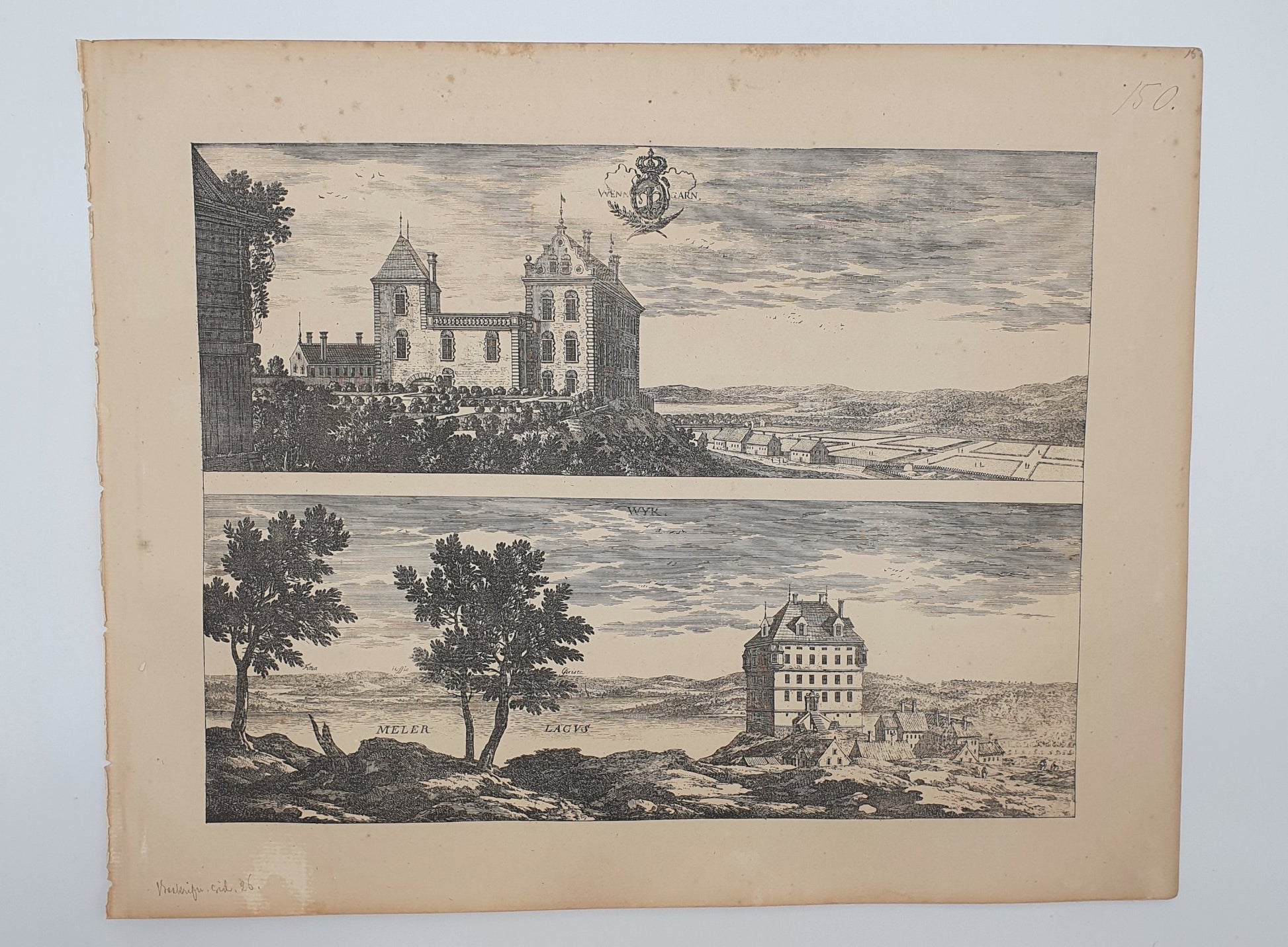 Antique Topographical Print - Venngarns Castle - Sigtuna Sweden -  Merian - Dahlströms Fine Art