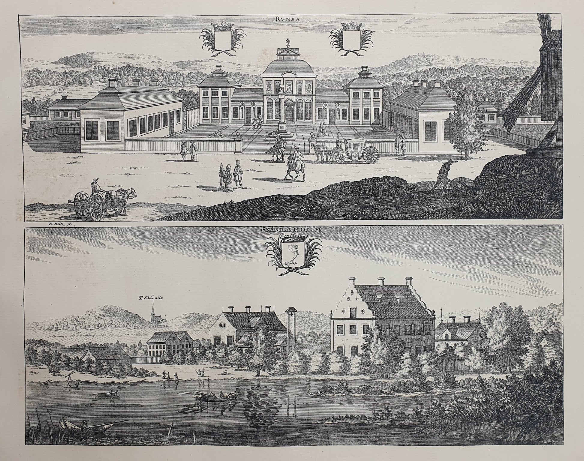Antique Topographical Print - Runsa Castle - Skanelaholm Castle - Uppland - Dahlströms Fine Art