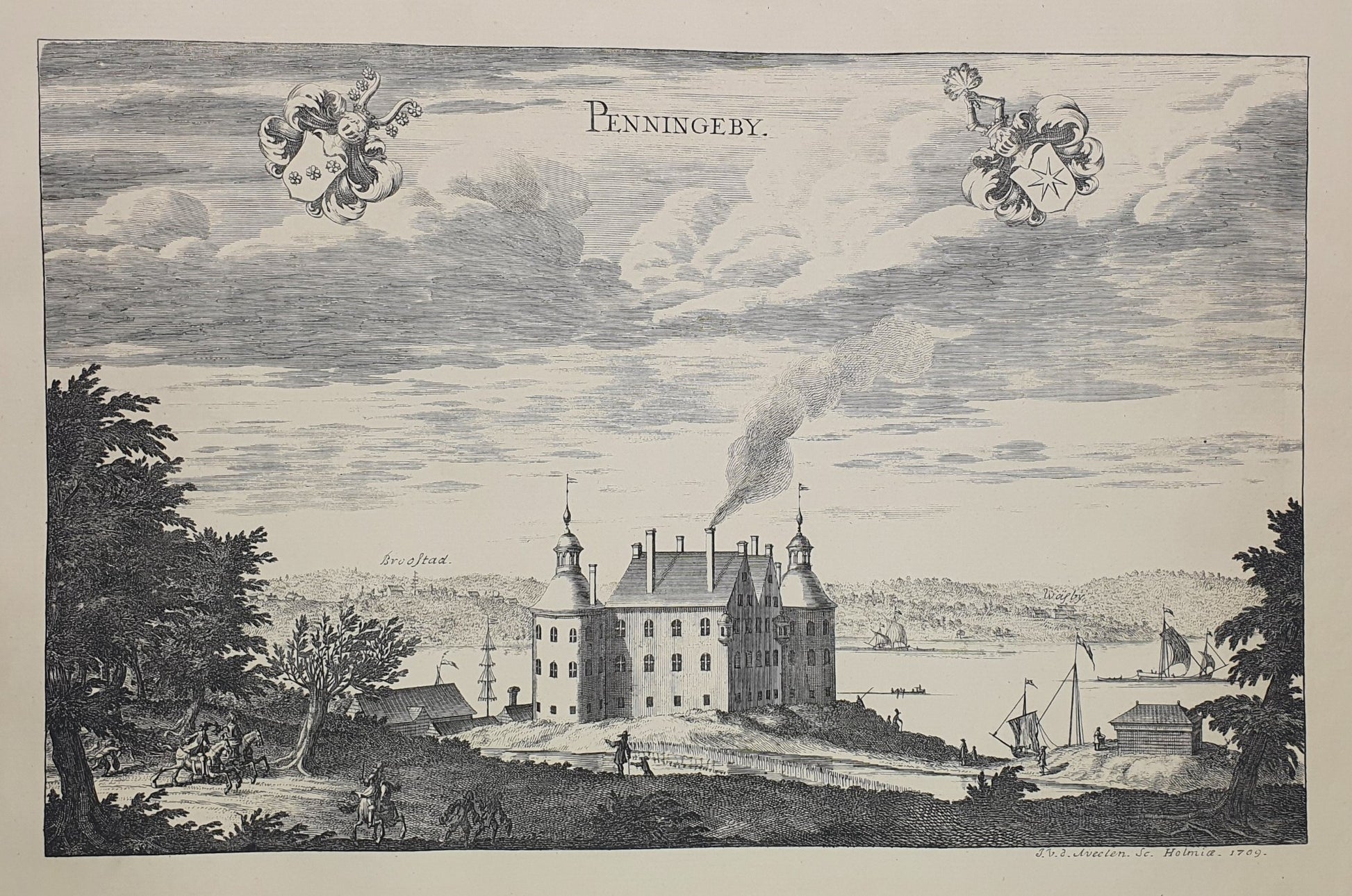 Antique Topographical Print - Penningby Castle - Norrtalje Municipality, Uppland - Dahlströms Fine Art
