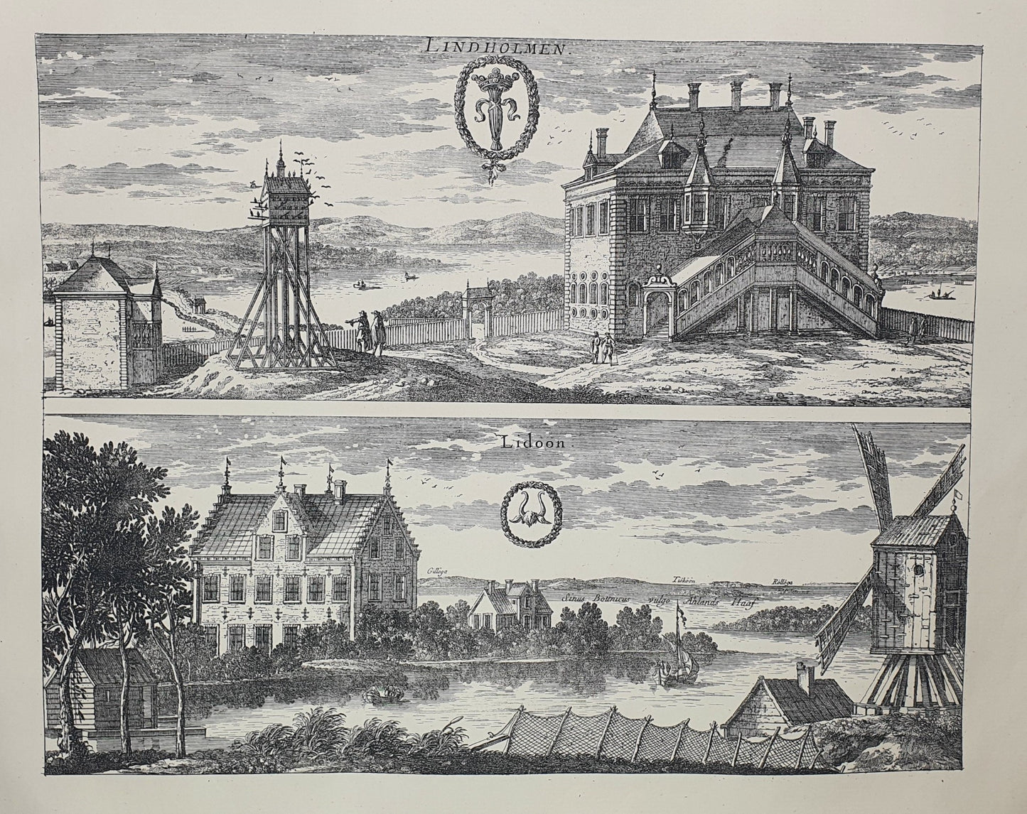 Antique Topographical Print - Lindholmen's farm - Lido manor - Vallentuna - Dahlströms Fine Art