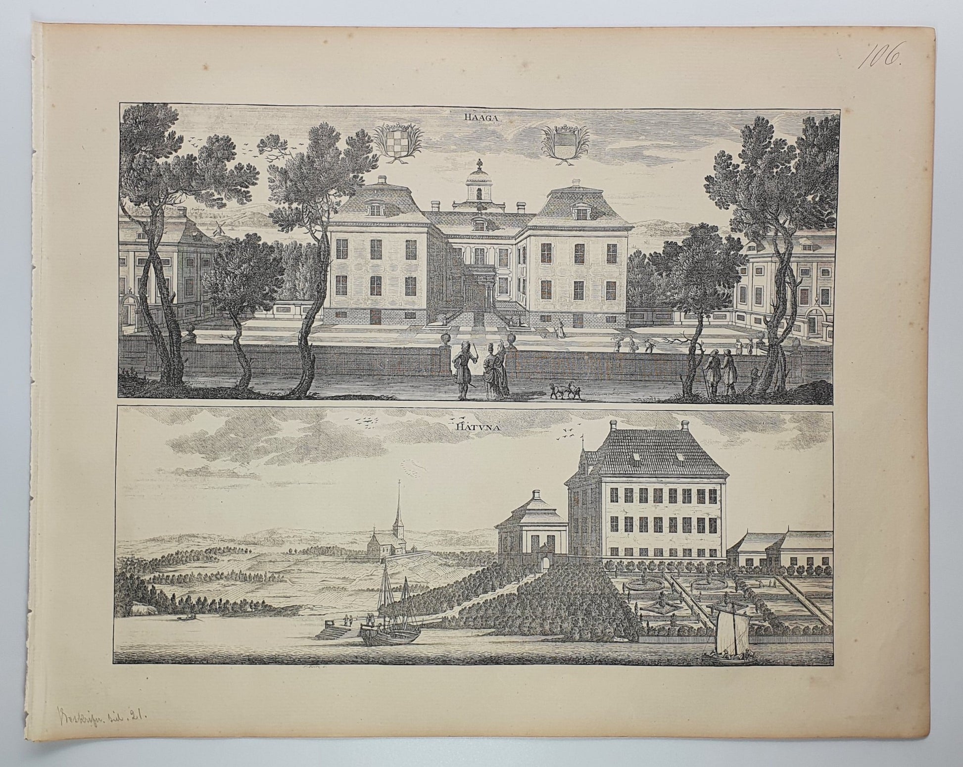 Antique Topographical Print - Haga Castle, Enkoping - Hatunaholm's Estate - Dahlströms Fine Art