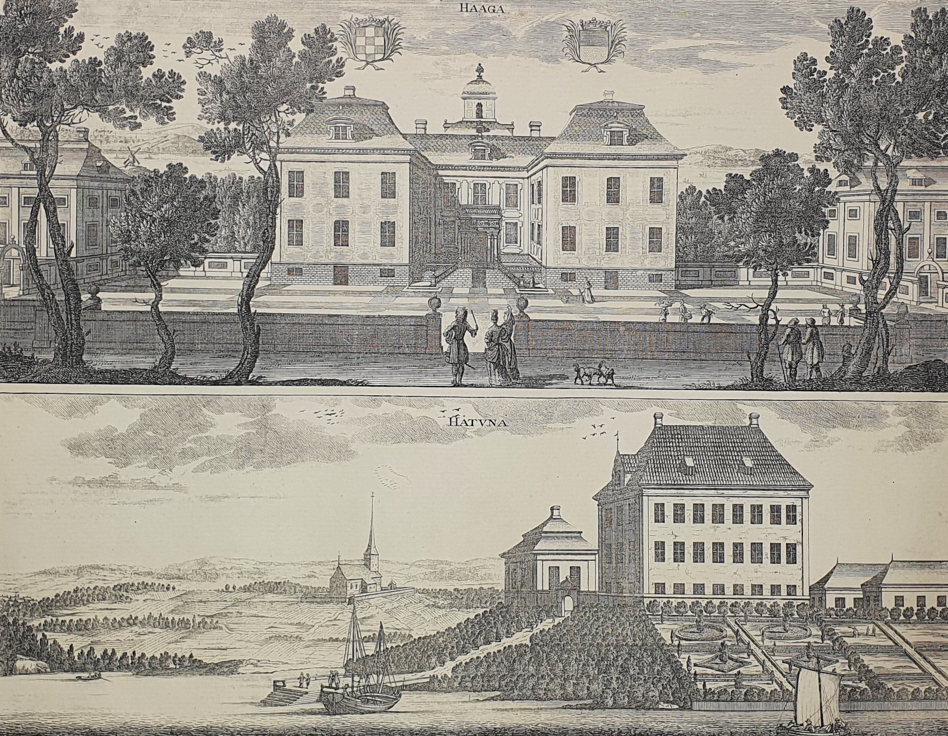 Antique Topographical Print - Haga Castle, Enkoping - Hatunaholm's Estate - Dahlströms Fine Art