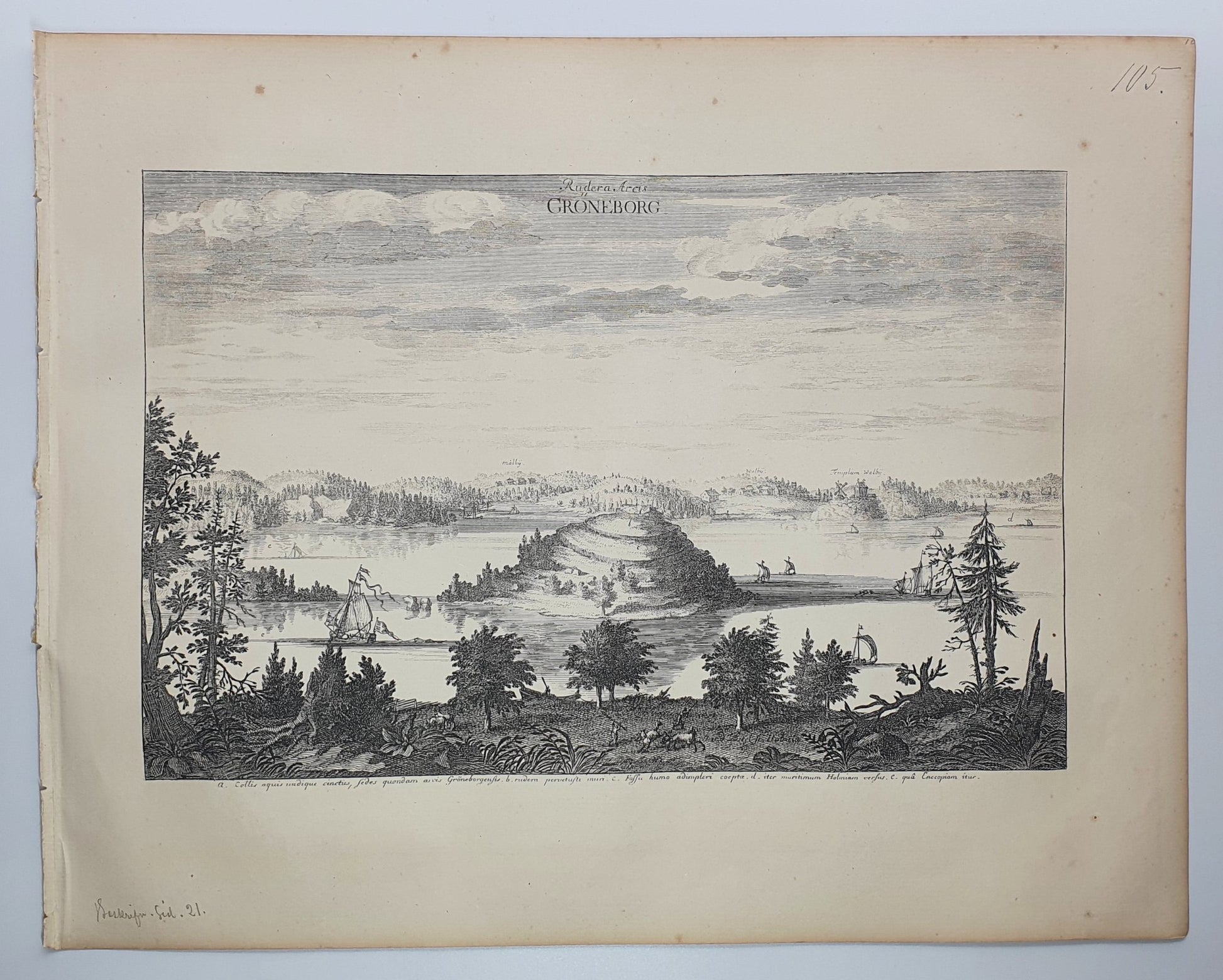 Antique Topographical Print - Gröneborg - Svinnegarnsvikens, Mälaren - Sweden - Dahlströms Fine Art