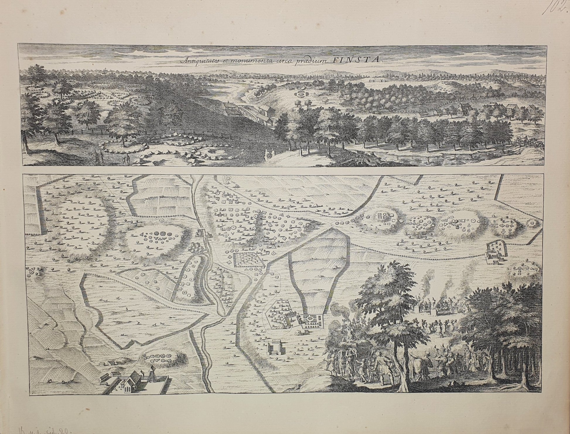 Antique Topographical Print - Finsta - Uppland - Sweden - Erik Dahlbergh - Dahlströms Fine Art