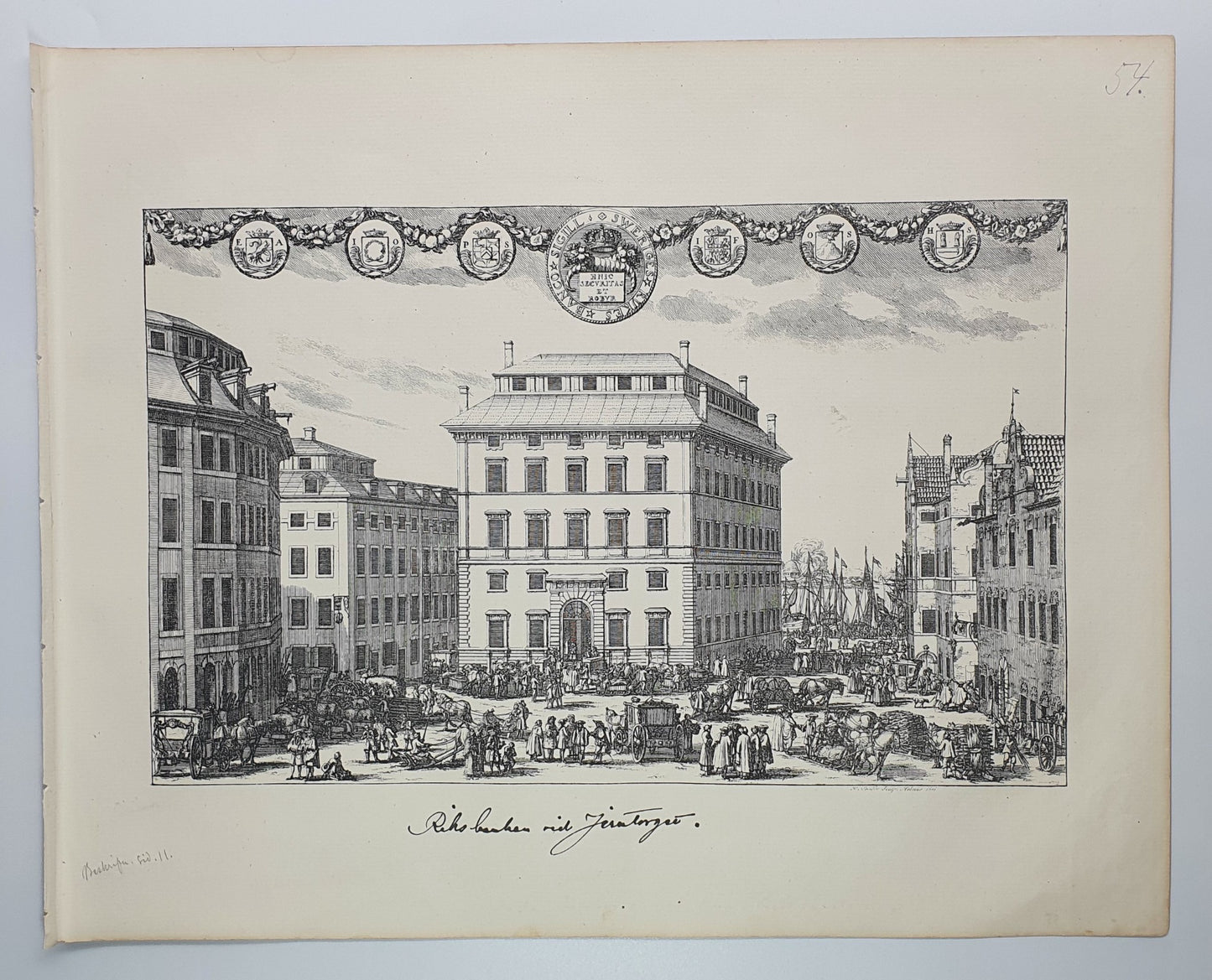 Antique Topographical Print - Sodra Bankohuset - Stockholm - Sweden - Dahlströms Fine Art