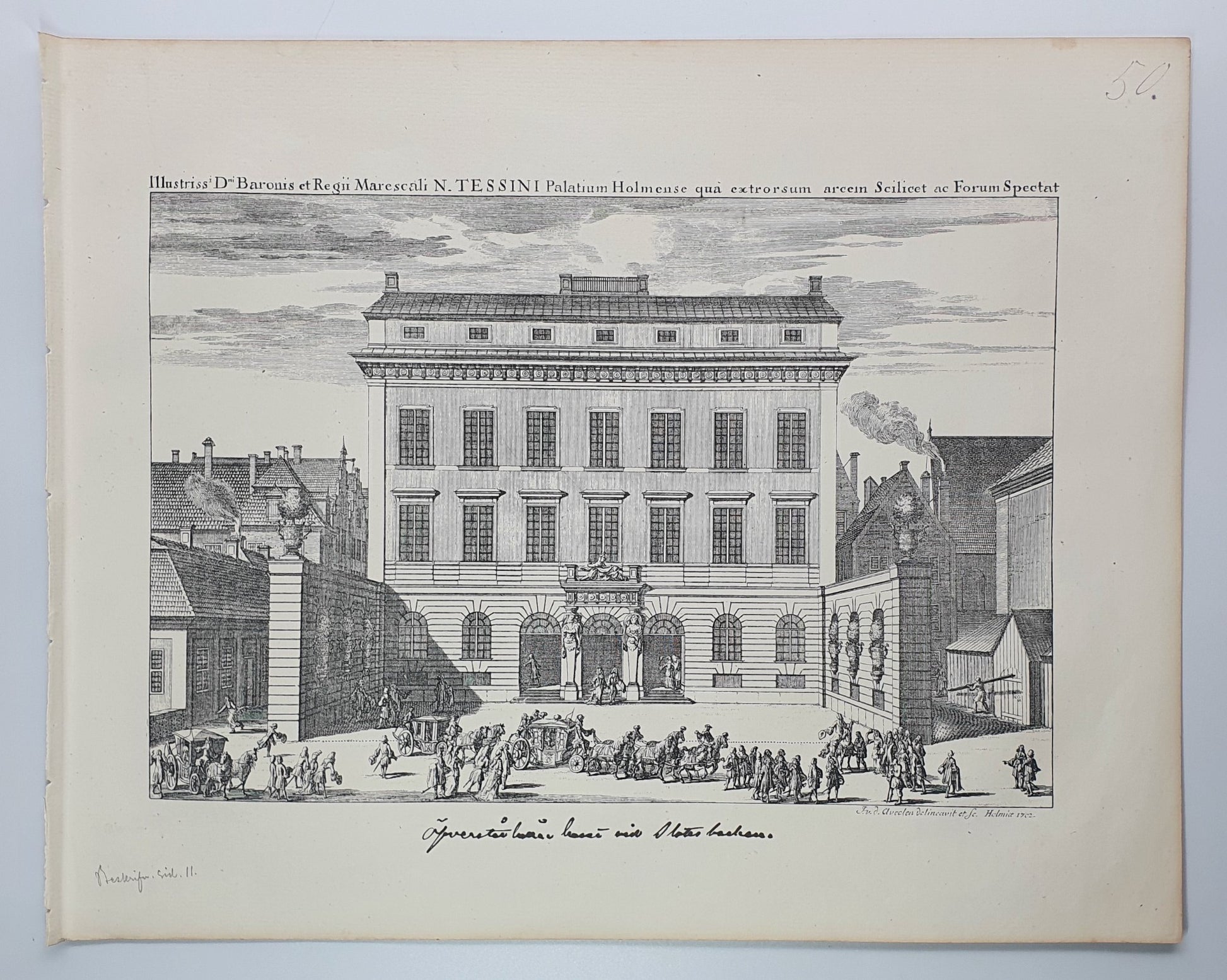 Antique Topographical Print - Tessin Palace - Stockholm, Sweden - Dahlbergh - Dahlströms Fine Art