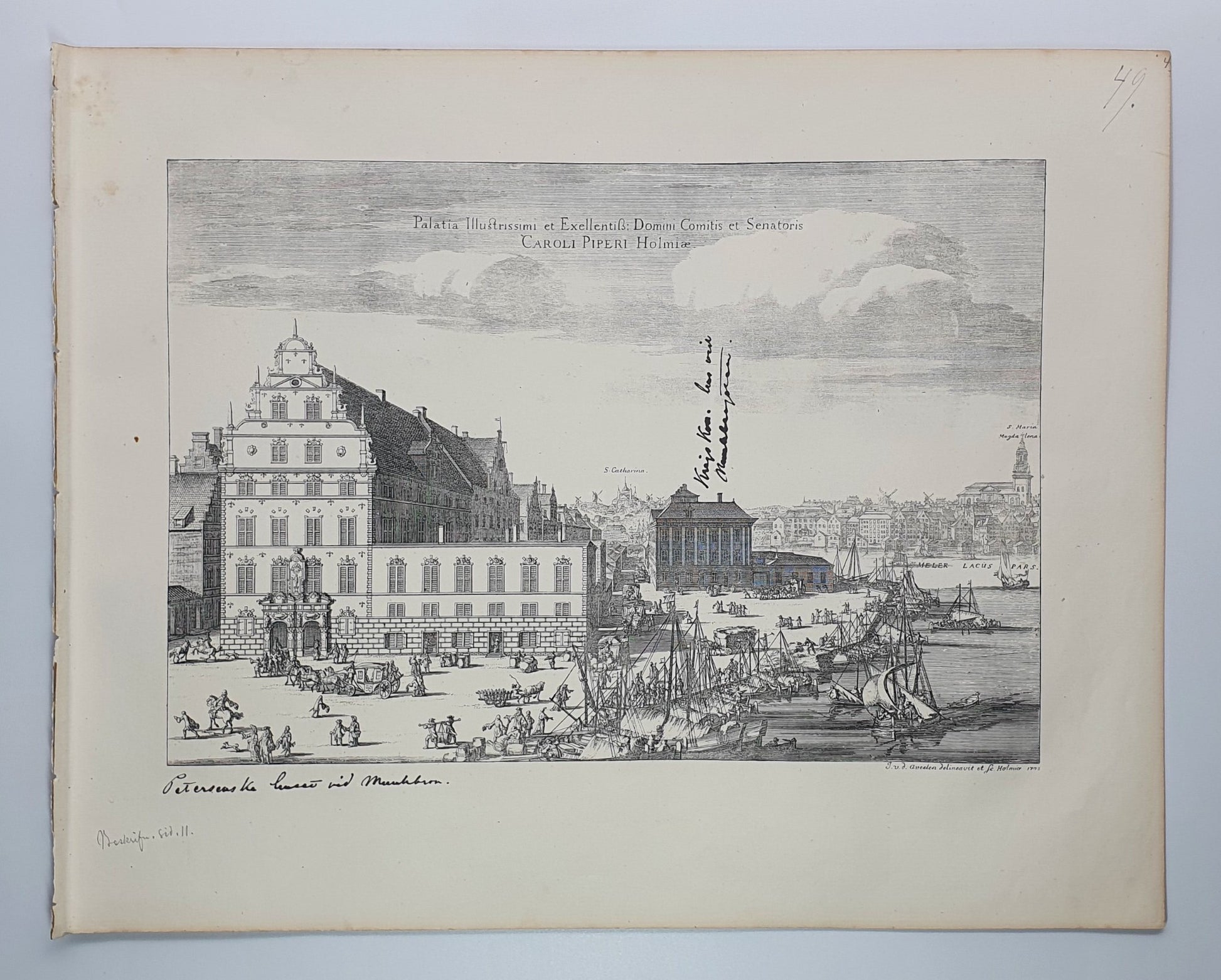 Antique Topographical Print - Piperska Palatset - Stockholm, Sweden - Dahlbergh - Dahlströms Fine Art