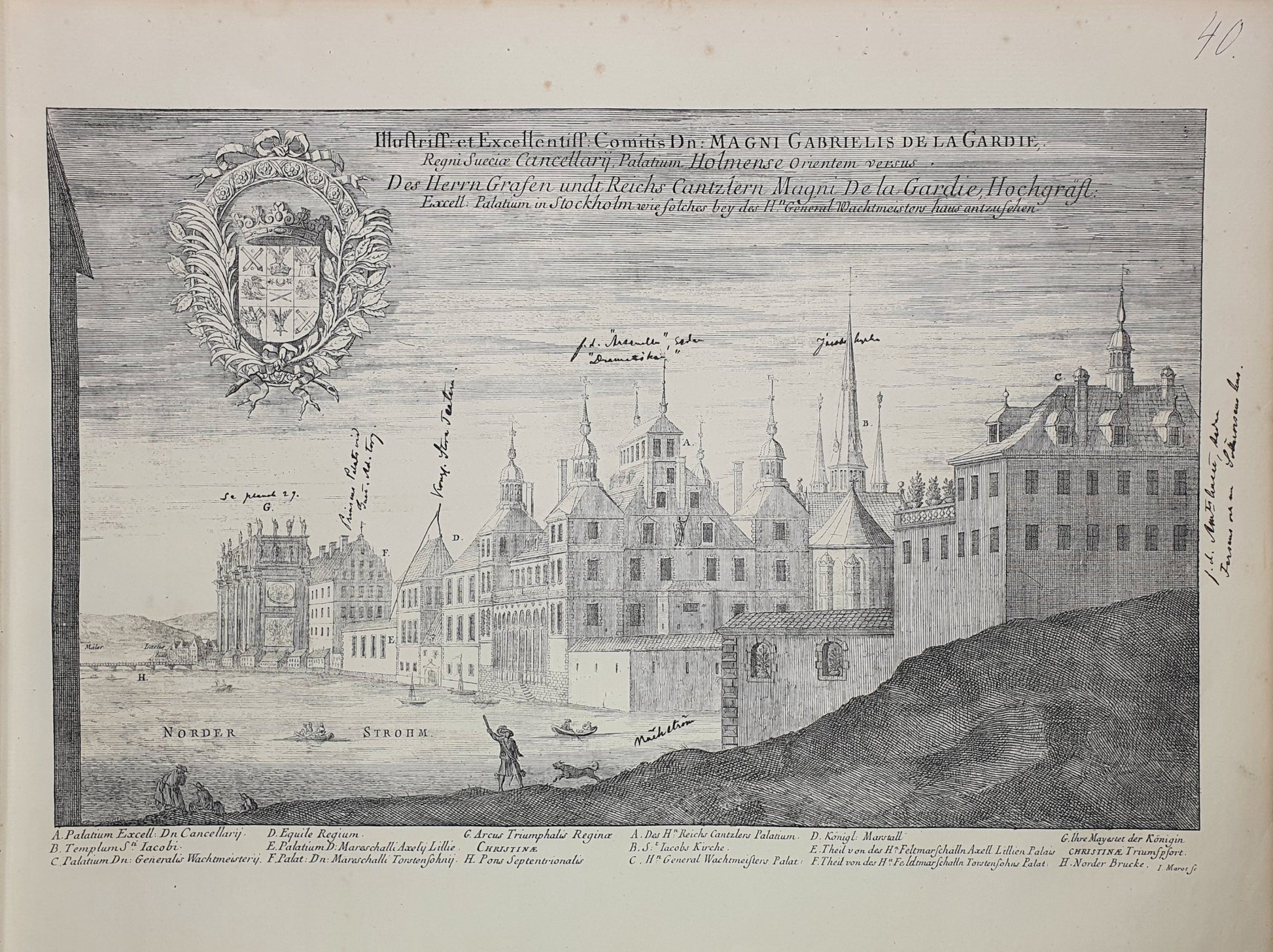 Antique Topographical Print - Jakob de la Gardies Palace - Stockholm - Sweden - Dahlströms Fine Art
