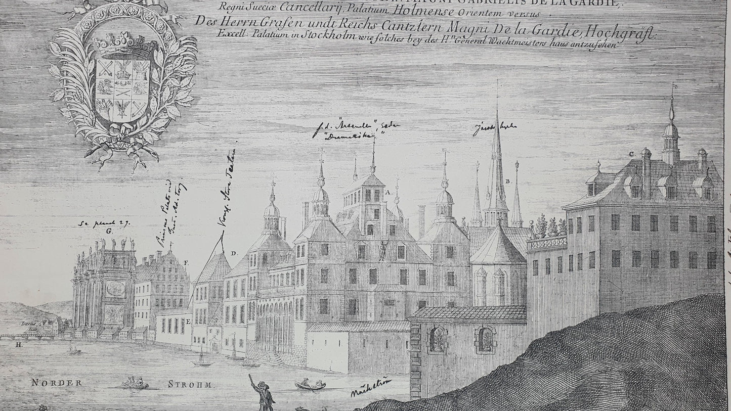 Antique Topographical Print - Jakob de la Gardies Palace - Stockholm - Sweden - Dahlströms Fine Art
