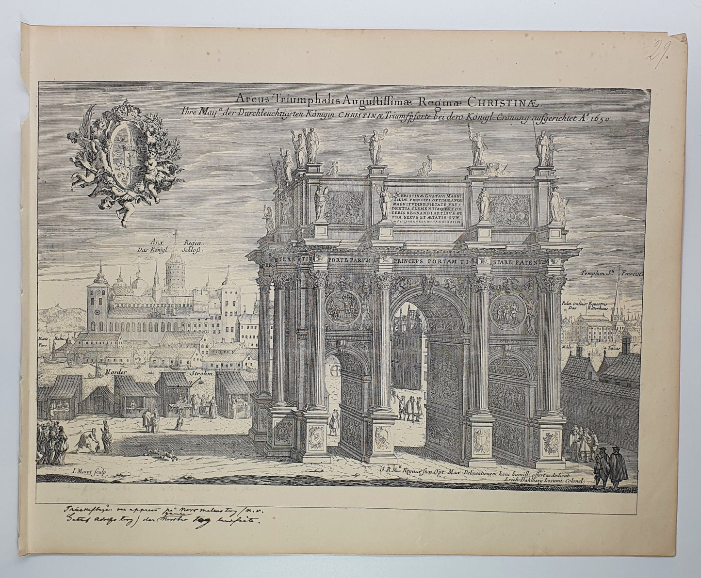 Antique Topographical Print - Triumphal Arch, Queen Kristina - Stockholm, Sweden - Dahlströms Fine Art