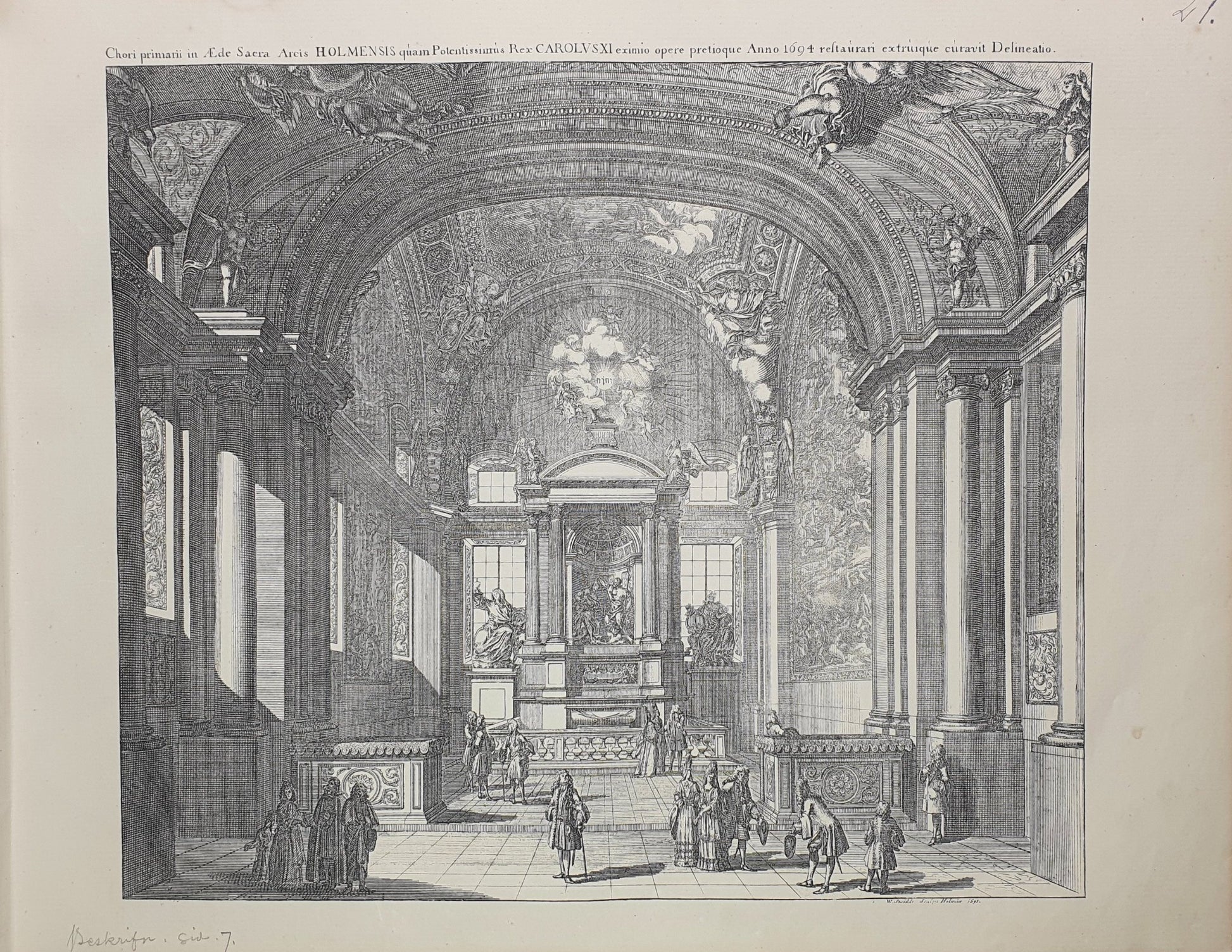Antique Topographical Print - Royal Chapel - Slottskyrkan - Stockholm, Sweden - Dahlströms Fine Art