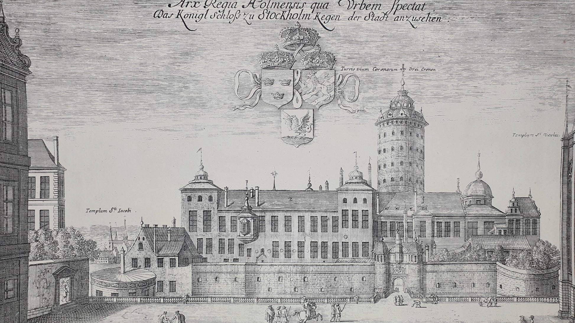 Antique Topographical Print - Tre Kronor Castle - Sweden, Stockholm - Dahlbergh - Dahlströms Fine Art