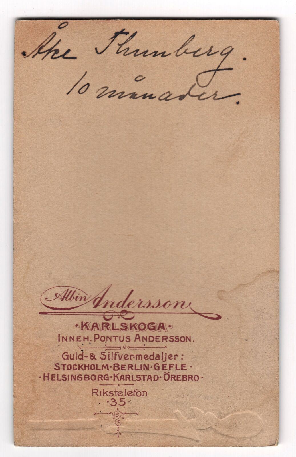 Antique Carte De Visite - Sweden - Allin Andersson - Baby - Photograph Card - Dahlströms Fine Art