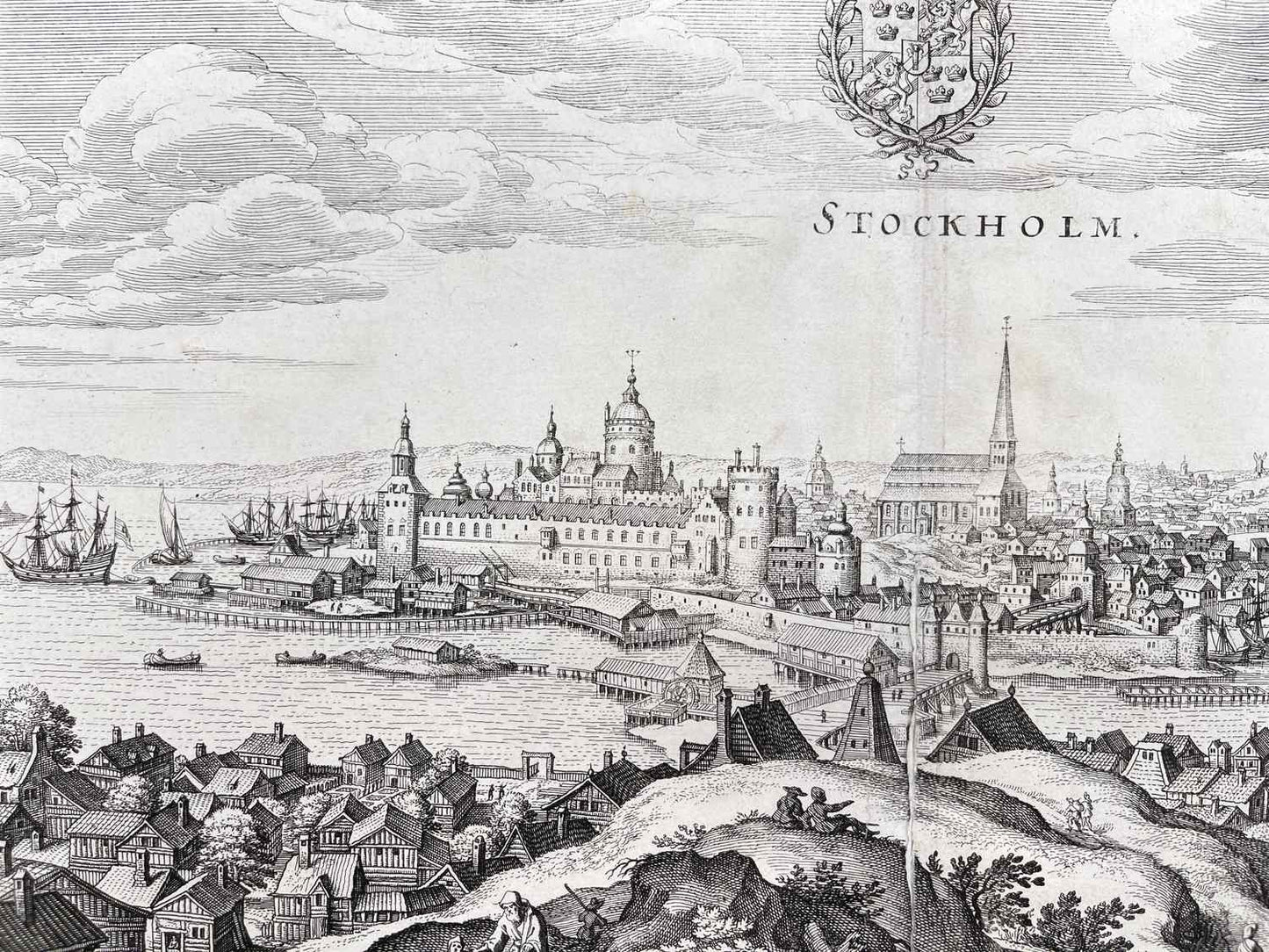 Matthaus Merian (1593-1650) - View of Stockholm - Sweden - Historical Engraving - Dahlströms Fine Art