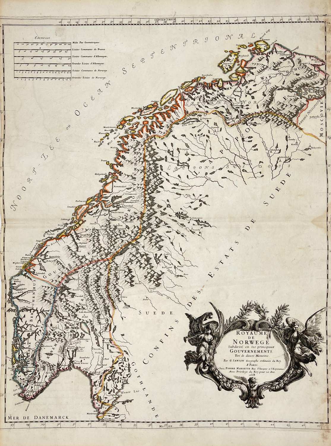 Antique Map of Norway 1668 - Guillaume Sanson - The first printed map - Dahlströms Fine Art