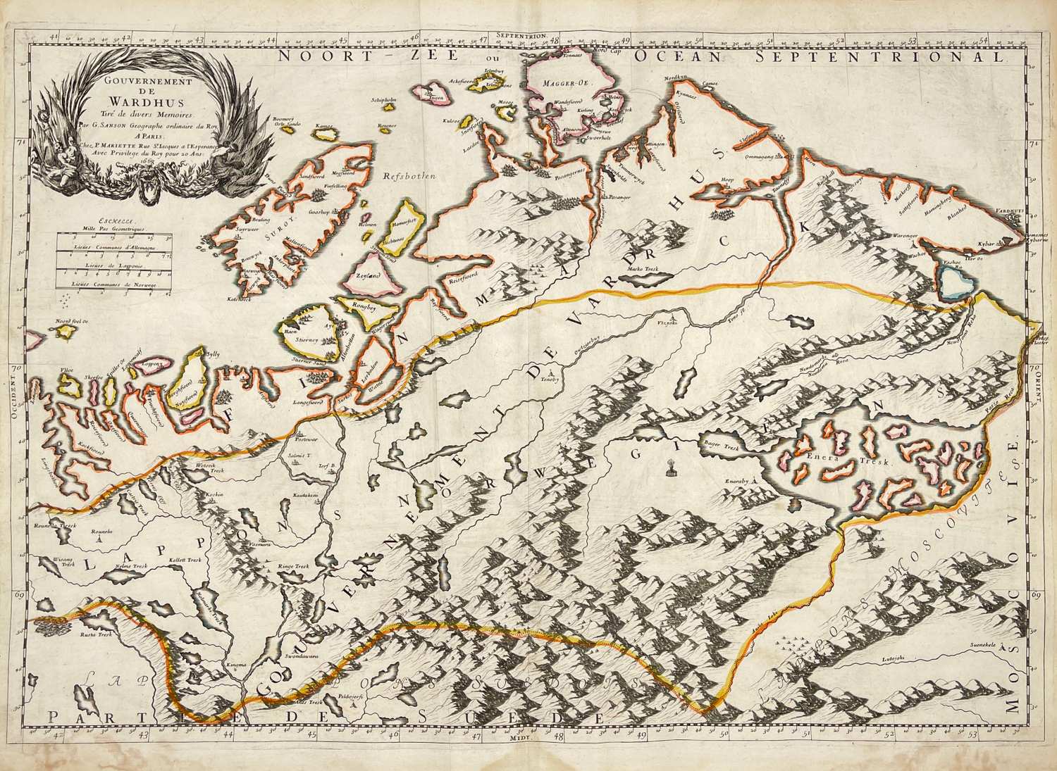 Antique map of Norway - Lapland - North Sea - Wardshus - Guillaume Sanson - Dahlströms Fine Art