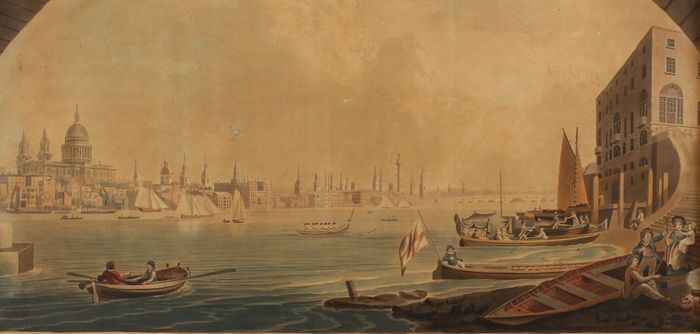 -Original Old London Print - Antique Print - Watercolor - Blackfriars Bridge - - Dahlströms Fine Art