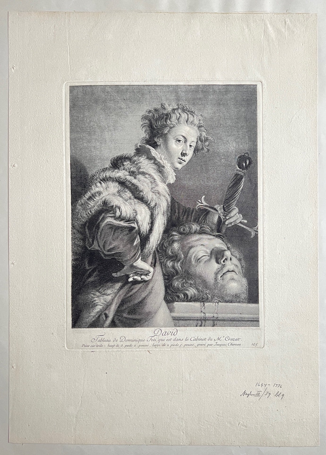 Antique Print - Religious - David and Goliath - Jacques Chereau - France - 1729 - Dahlströms Fine Art