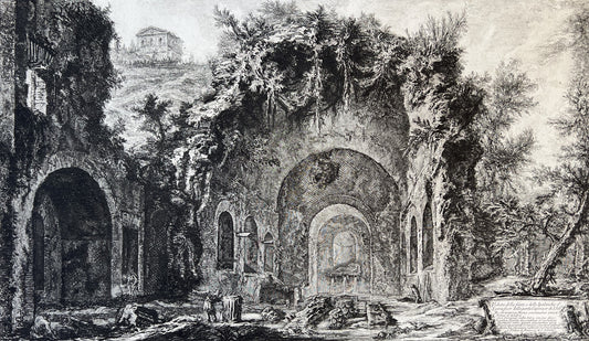 Antique Etching - Veduta della fonte e delle Spelonche d'Egeria - Piranesi 1766