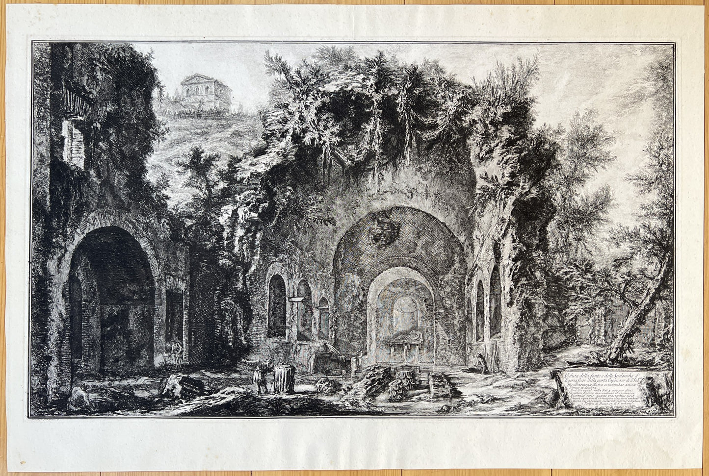 Antique Etching - Veduta della fonte e delle Spelonche d'Egeria - Piranesi 1766