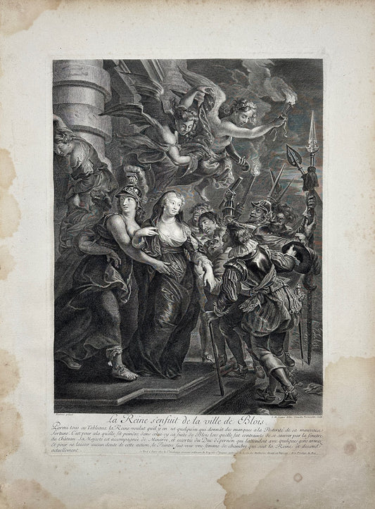 Antique Engraving - Queen Flees From The City Of Blois - Marie de' Medici - 1710