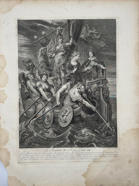 Rare Engraving - Louis XIII Comes of Age - Nattier - Paul Rubens - Paris - 1710