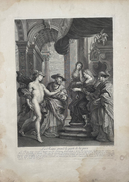 Original Engraving - Treaty of Angoulême - Messenger of the Olympian Gods - 1710