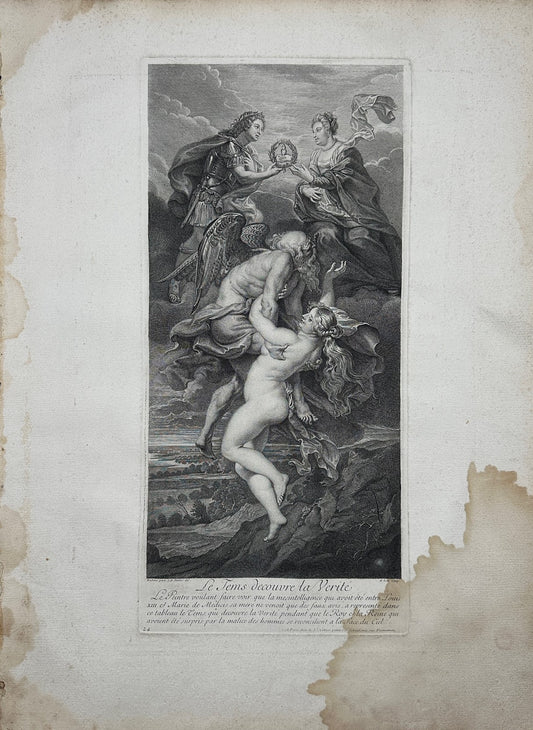 Original Engraving - Triumph of Truth - Louis XIII and Marie de' Medici - France