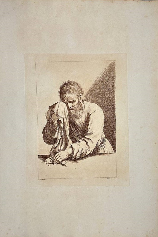 Rare Print - Old Man Weeping - Francesco Bartolozzi - Giovanni Francesco - 1764