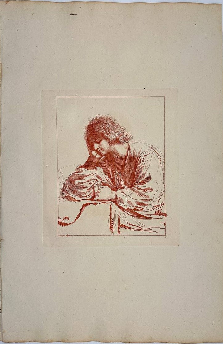 Original Print - Saint John the Evangelist in Meditation - Bartolozzi - Guercino