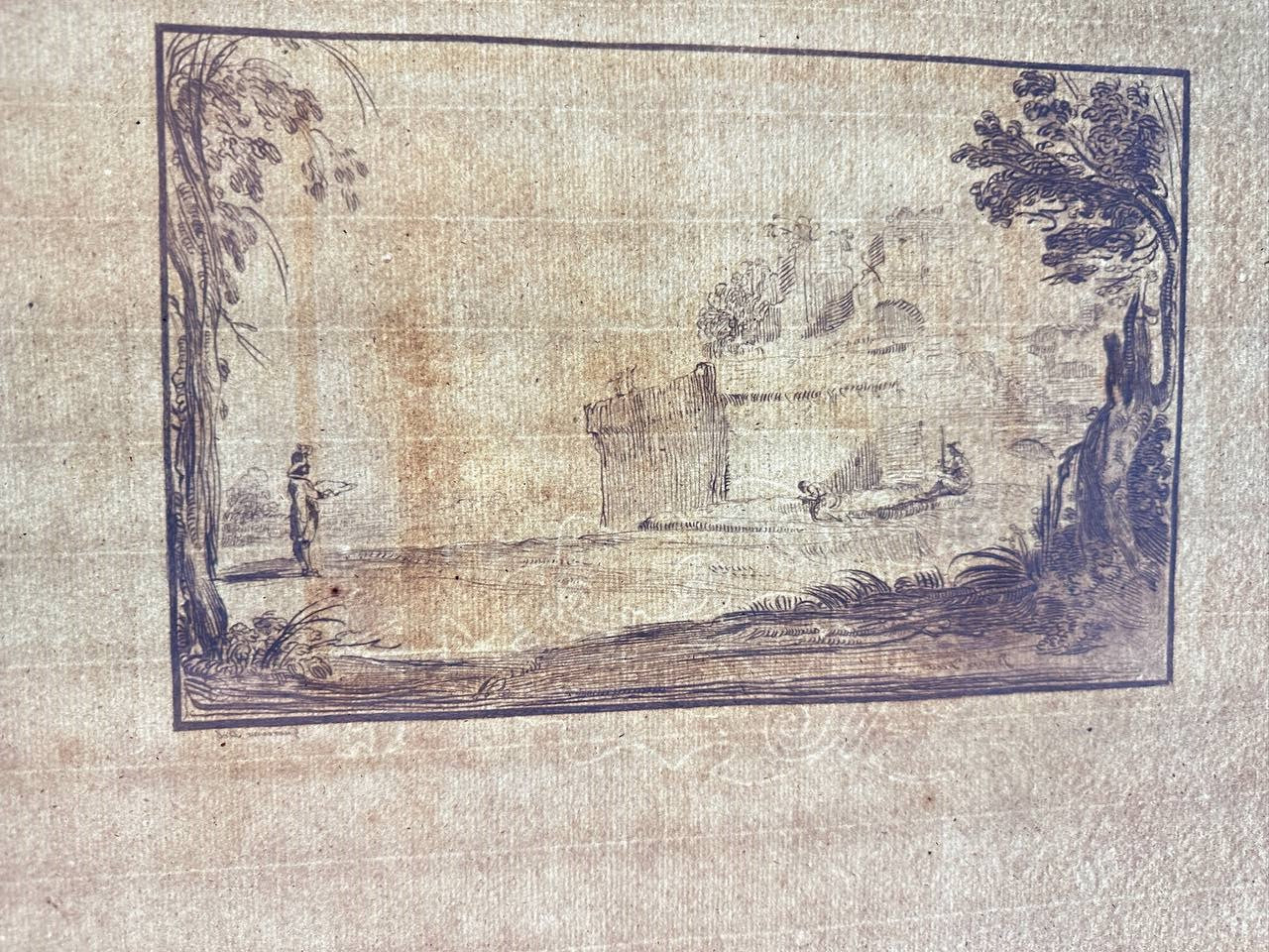 Rare Engraving - Landscape With a Man Drawing Ruins - Bartolozzi - Giovanni