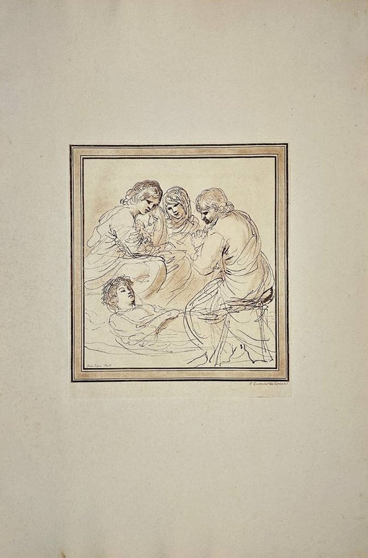 Rare Print - "The Mourning of St Petronilla" - a Dead Woman - Two Weeping Women