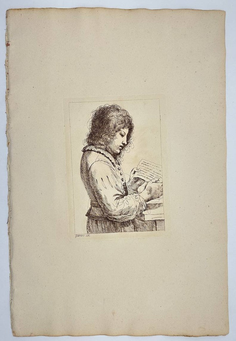Engraving - Young Man Reading, Standing at the Table - Francesco Bartolozzi