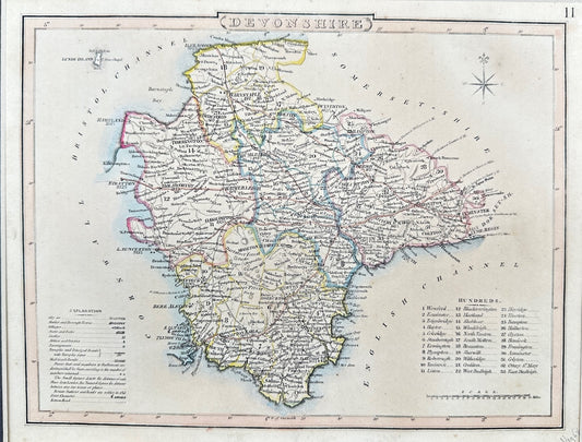 Original Hand Colouring Print - Map - Devonshire - George Cole - John Roper