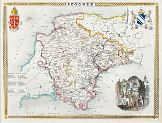 Original Hand Colouring Print - Map - Devonshire - Thomas Moule - 18th - England