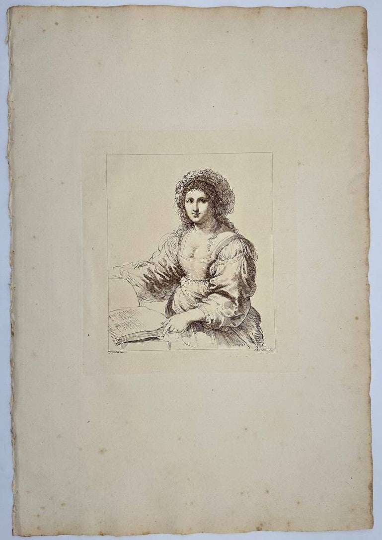 Rare Print - Portrait Of A Woman (With A Book) - Francesco Bartolozzi - Italy