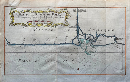 Original Antique Map 1748 Africa Ghana Coast Guinea New Kalabar Nicolas Bellin - Dahlströms Fine Art