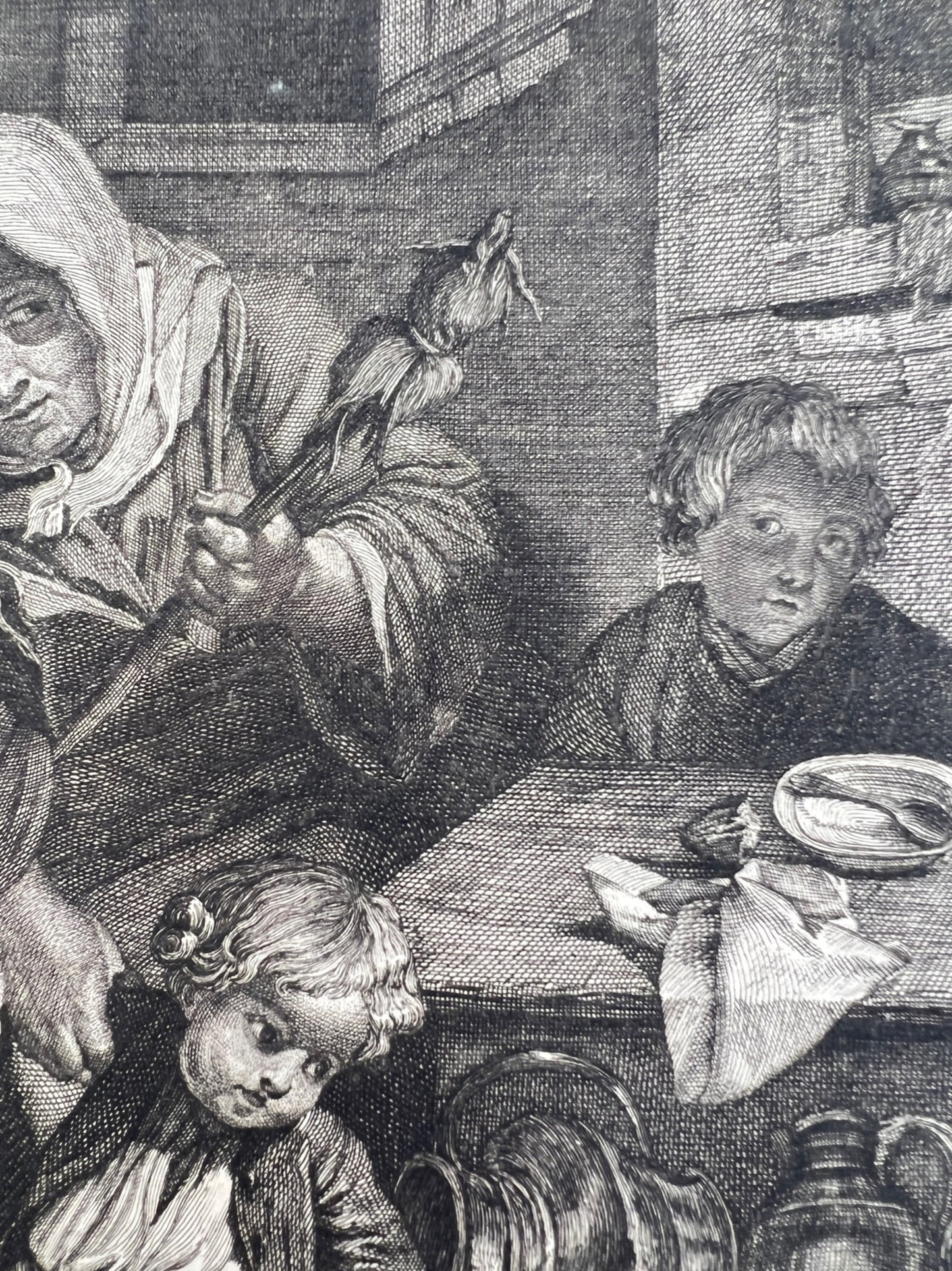 Antique Print - Old Woman with Two Boys - Zambelli - 18th Century United Kingdom