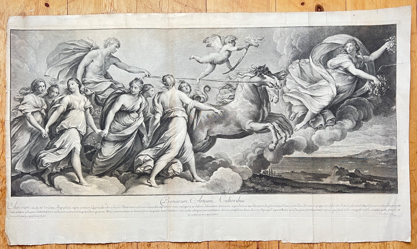 Antique Print - Aurora leading the carriage of Apollo - After Guido Reni - 1722
