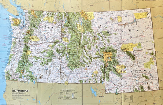 Vintage Map Print - National Geographic - The Northwest - Montana - Idaho - 1973 - Dahlströms Fine Art