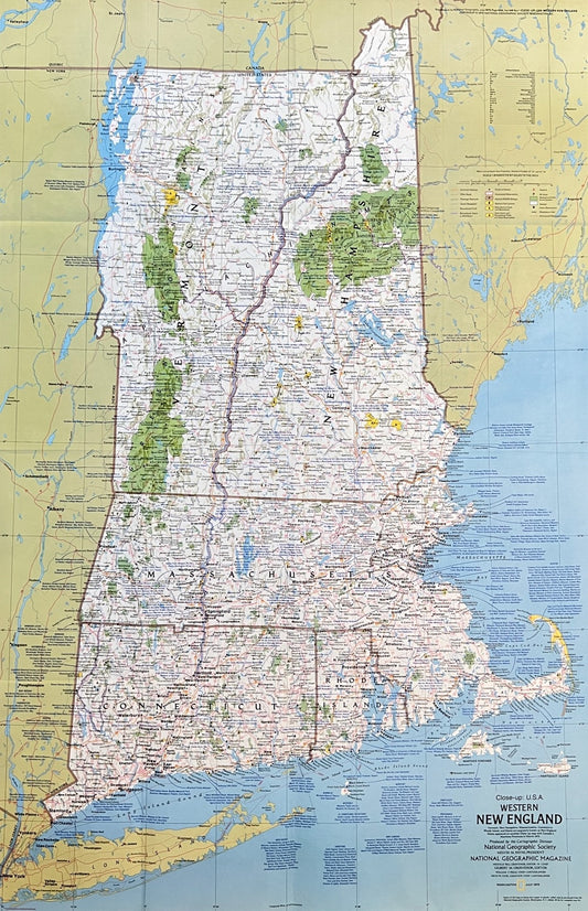 Vintage Map Print - National Geographic - Western New England New Hampshire 1975 - Dahlströms Fine Art