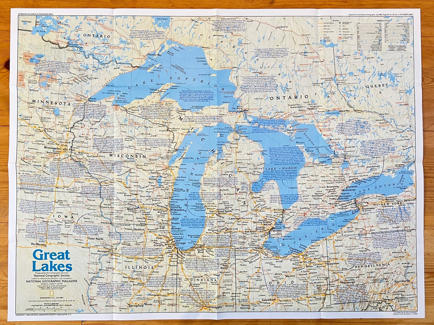 Vintage Map Print - National Geographic - Map of Great Lakes - Michigan - 1987 - Dahlströms Fine Art