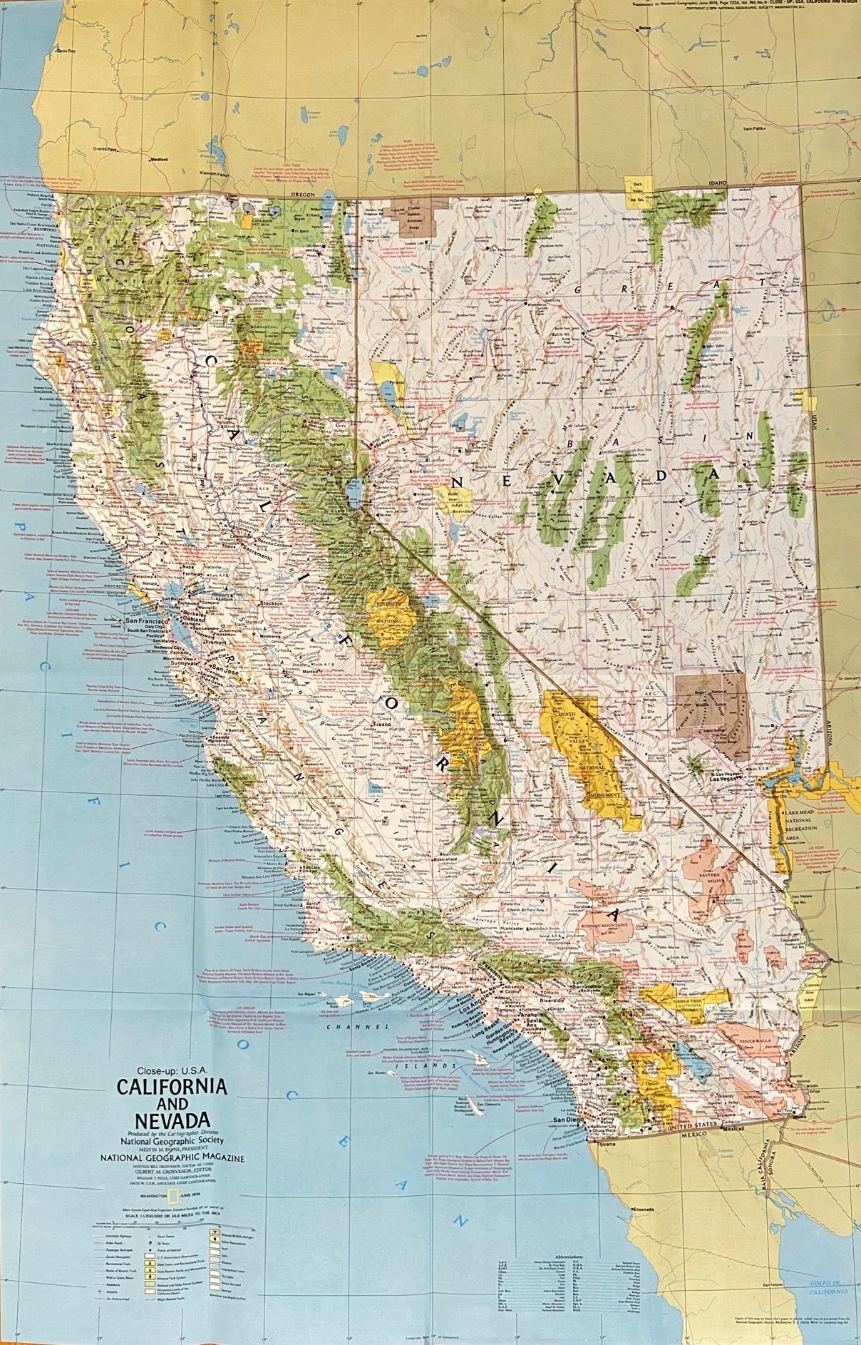 Vintage Map Print - National Geographic - Map of California and Nevada - 1974 - Dahlströms Fine Art