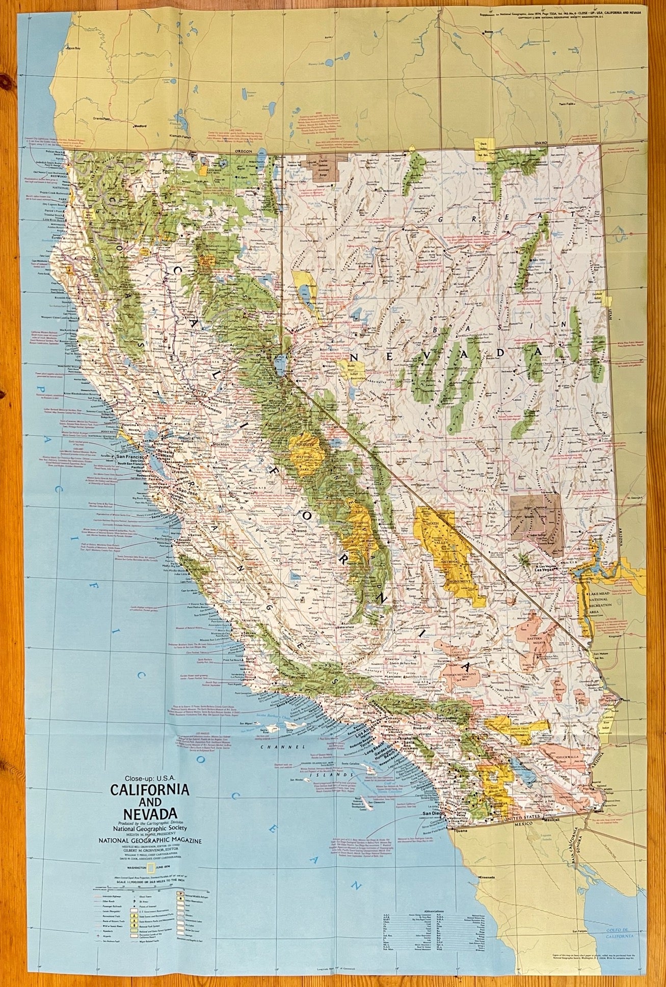 Vintage Map Print - National Geographic - Map of California and Nevada - 1974 - Dahlströms Fine Art