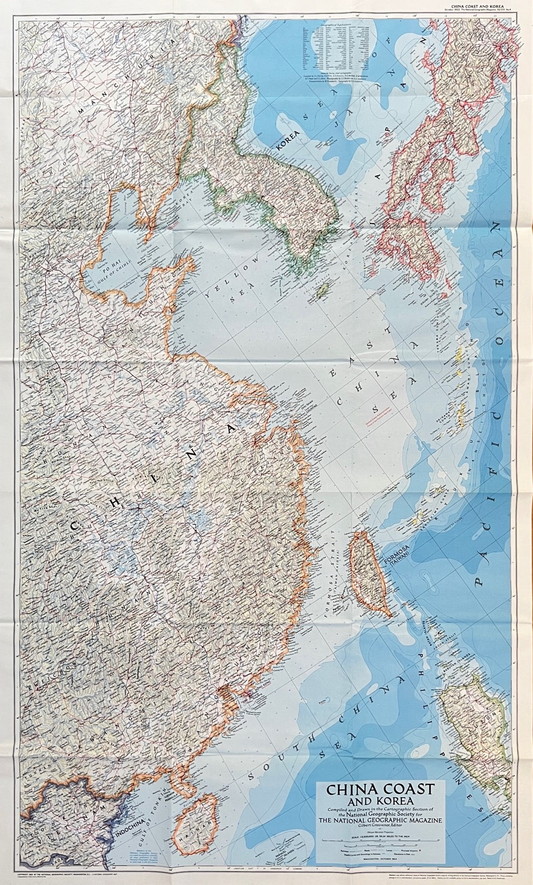 Vintage Map Print - Asia - National Geographic - China Coast - Korea - 1968 - Dahlströms Fine Art