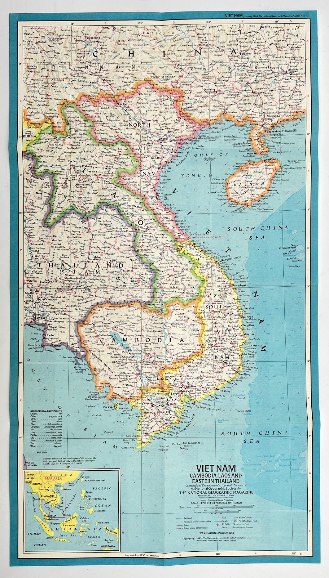 Vintage Map Print - Asia - Vietnam - Cambodia - Laos - Eastern Thailand - 1972 - Dahlströms Fine Art