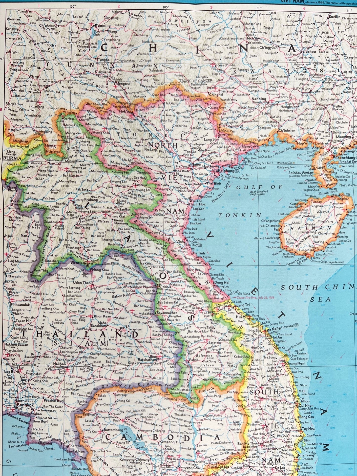 Vintage Map Print - Asia - Vietnam - Cambodia - Laos - Eastern Thailand - 1972 - Dahlströms Fine Art