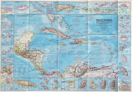 Vintage Map Print - America - West Indies and Central America - Caribbean - 1972 - Dahlströms Fine Art