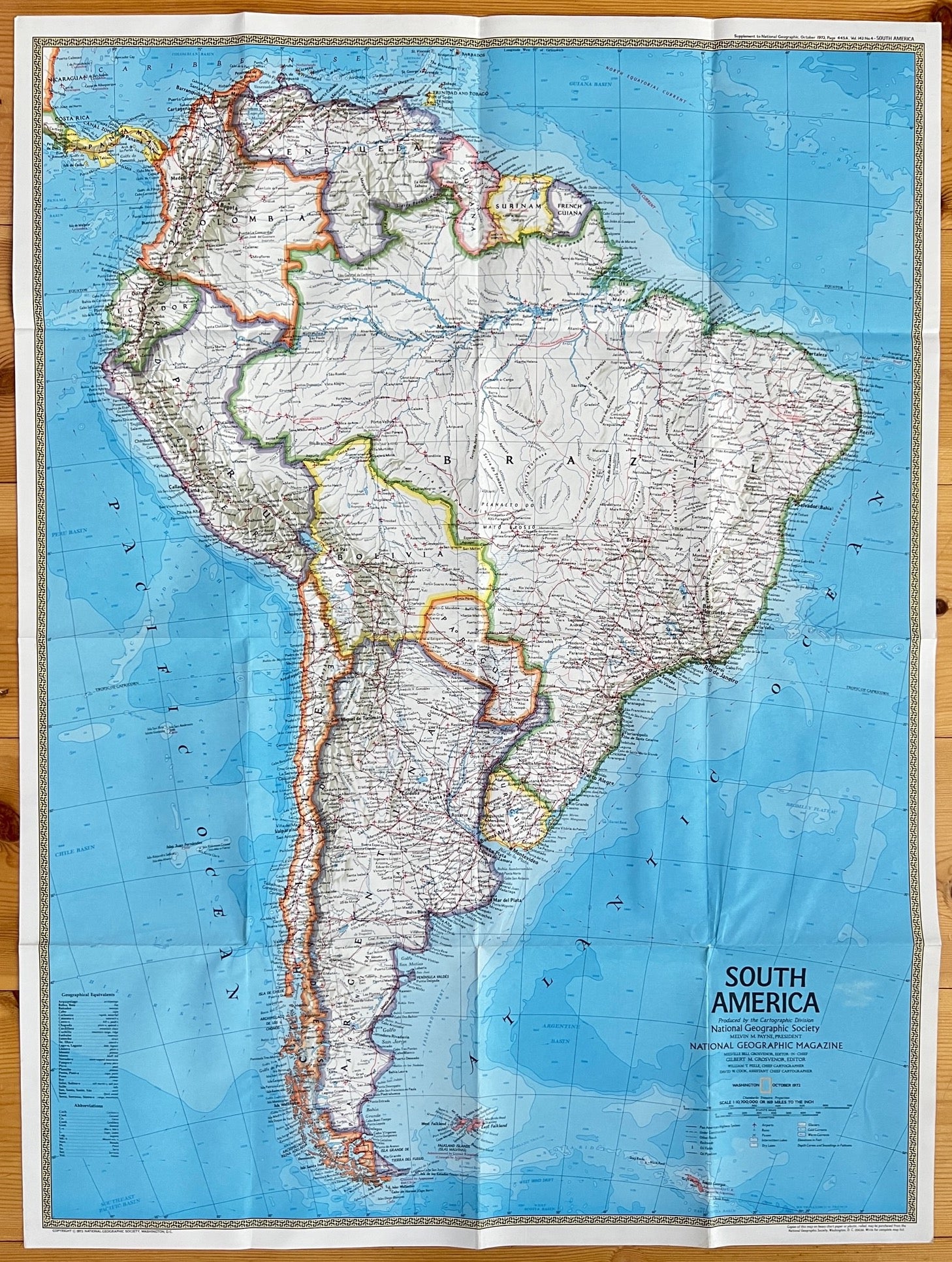 Vintage Map Print - America - South America - Brazil - Bolivia - Paraguay - 1972 - Dahlströms Fine Art